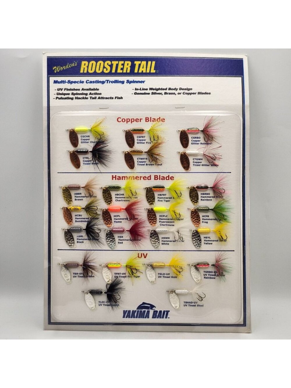 Yakima Bait Wordens Rooster Tail Spinner Display Board Fishing Lures 820404